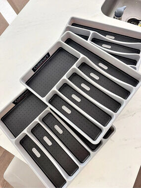 Kitchen Drawer Organizer Gray Black x3